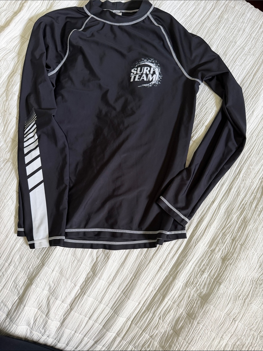 H&M Black Long-Sleeve Surf Team Rash Guard with White Trim